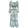 thumbnail image 4 of CHOK Robe Bohème d'Été pour Femmes, Robe Maxi Décontractée Grande Taille, Couleur Unie, Col en V, Robes Soleil, Dentelle à Franges, Longue Robe, 4 of 5