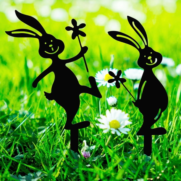 Fiudx Decoración de Jardín con Forma de Conejo de Pascua, Tapón Metálico para Suelo, Estatua de Primavera para Jardín, Letrero para Césped, Material de Hierro Duradero, Resistente a La Oxidación, Fác