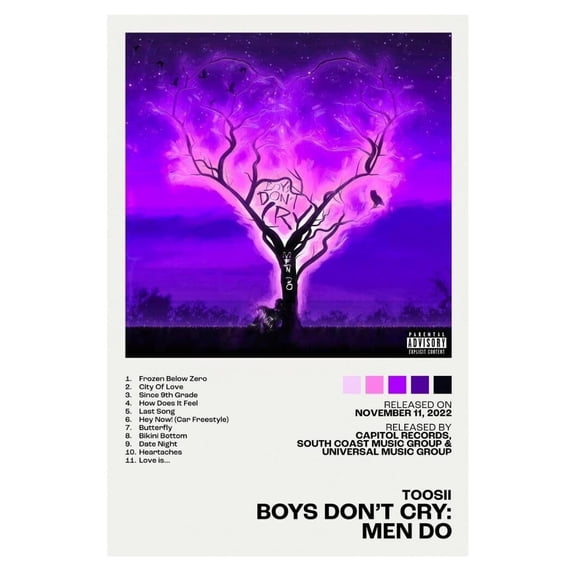 Toosii Boys Don't Cry: Men Do Album Cover Music Poster Rap Home Decor For Living Room Hip-Hop Aesthetic Rapper Album Wall Art Records Poster Wall Decor For Bedroom