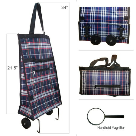 Shopping Grocery Folding Shopping Bag - Laundry Utility Cart with Wheel with Handheld Magnifier ...