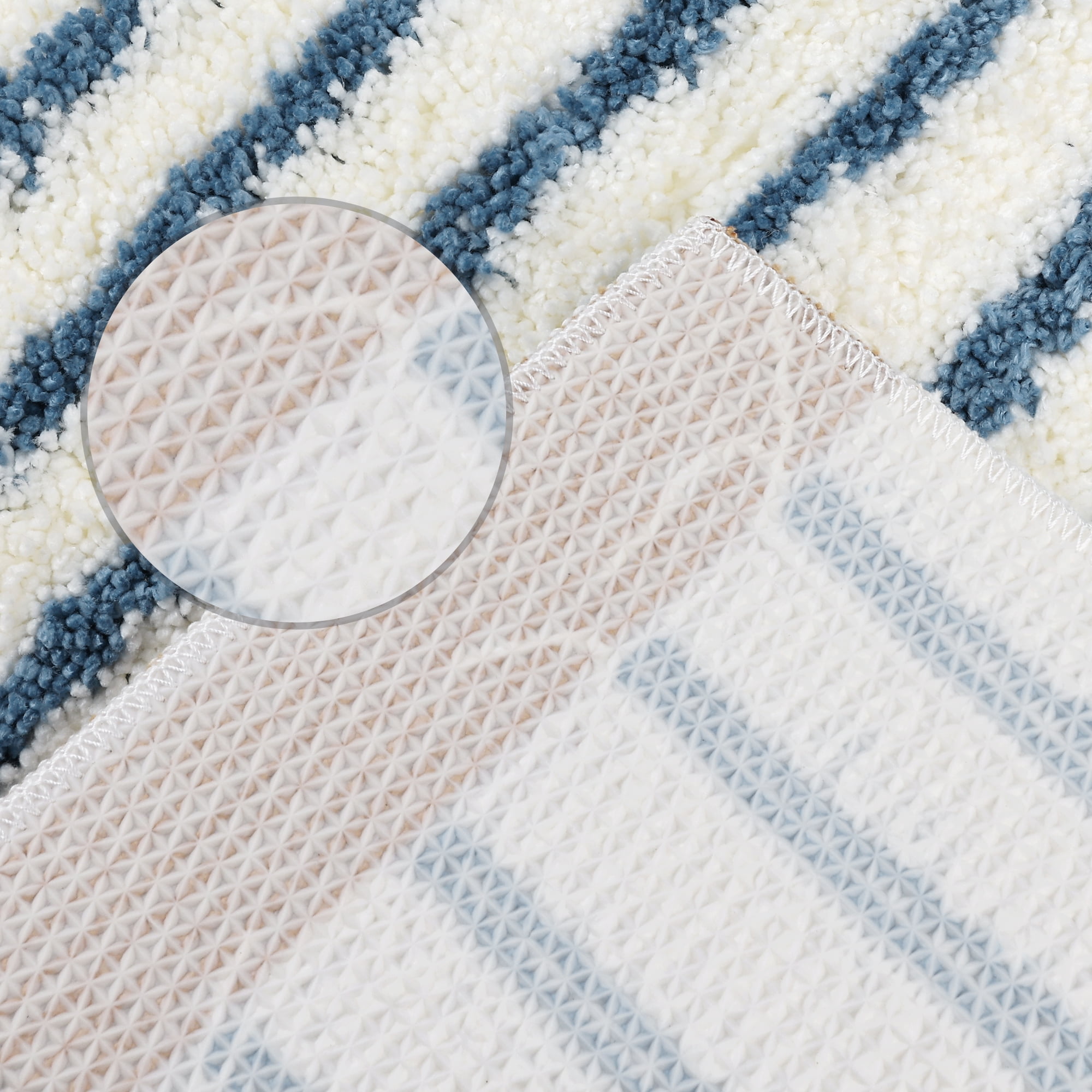 Unique Bargains 2 Pcs Striped Non-Slip Soft Bath Mats Absorbent Washable Bathmat Dark Blue 16" x 24"
