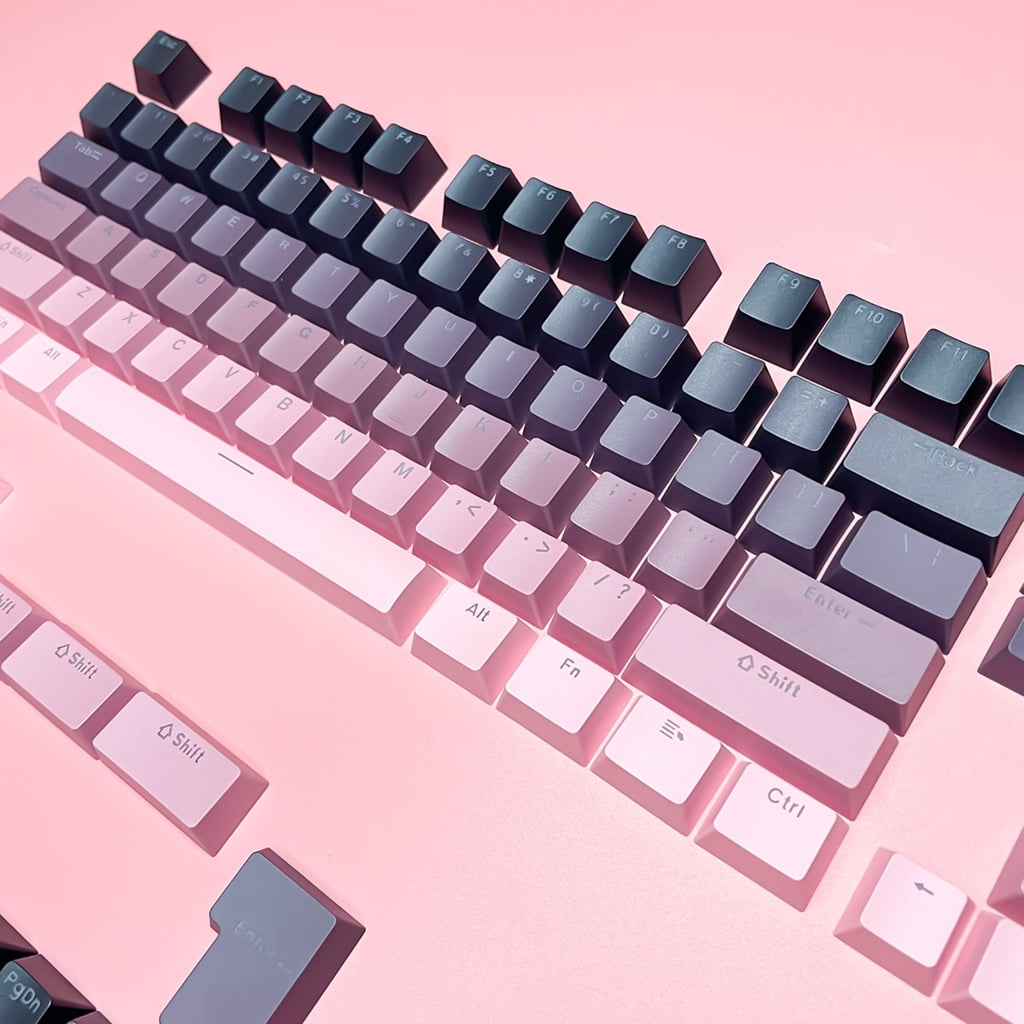 PBT Keycaps OEM Profile, Front Printed Double Shot Shine Through Gradients Orange Black Keycaps for Mechanical Keyboards