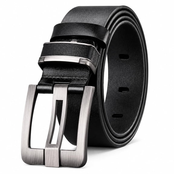 Men's Genuine Cowhide Leather Belt, 1.38" Wide Dress Belt with Matte Alloy Pin Buckle, Adjustable Business Casual Belt for Jeans and Pants, Black Brown - TRISJEM