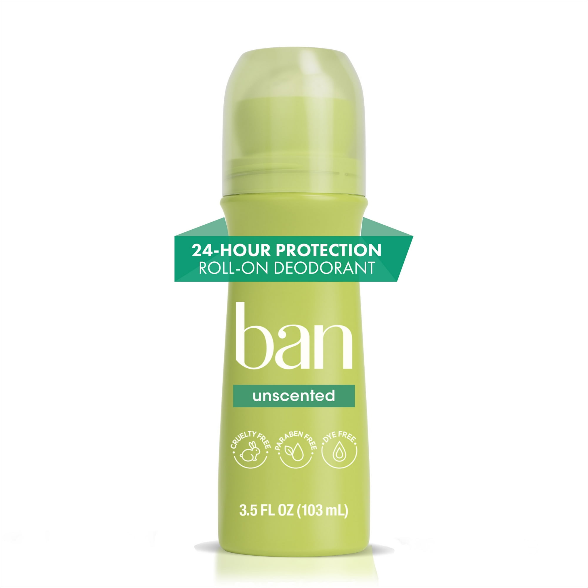 Ban Invisible Roll-on Antiperspirant and Deodorant for Women and Men, Unscented, 3.5 fl oz
