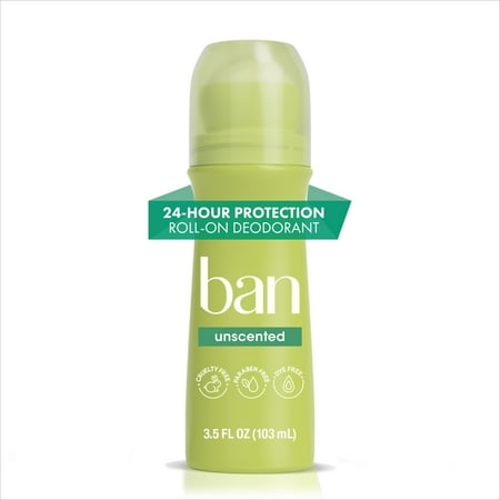 Ban Invisible Roll-on Antiperspirant Deodorant for Women and Men, Unscented, 3.5 oz