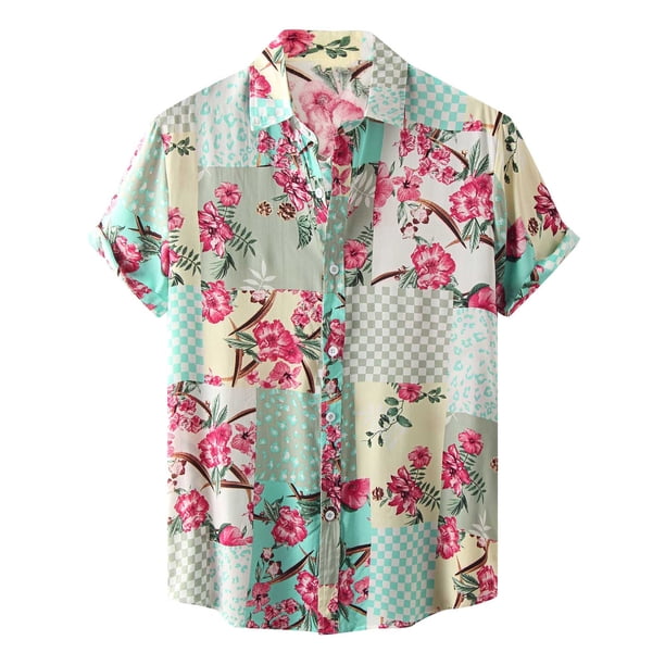 Hombres Casual Botones Playa Sin posicionamiento Estampado Turndown Camisa de manga corta Blusa Pompotops oipoqjl49525