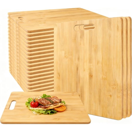 12-Pack Wholesale Bamboo Cutting Boards – 11 x 8.6 Inch Plain Bulk Chopping Boards with Handle Unfinished Thick Bamboo Board for Engraving, Kitchen Decor, Bulk Gift for Wedding, Cooking