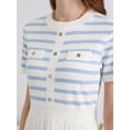 thumbnail image 4 of DARING DIVA A-Line Knit Striped Pleated Ribbed Sweater Dress L Light Blue, 4 of 6