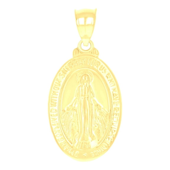 14k Yellow Gold Womens Oval Virgin Mary Miraculous Medal Religious Charm Pendant for Women