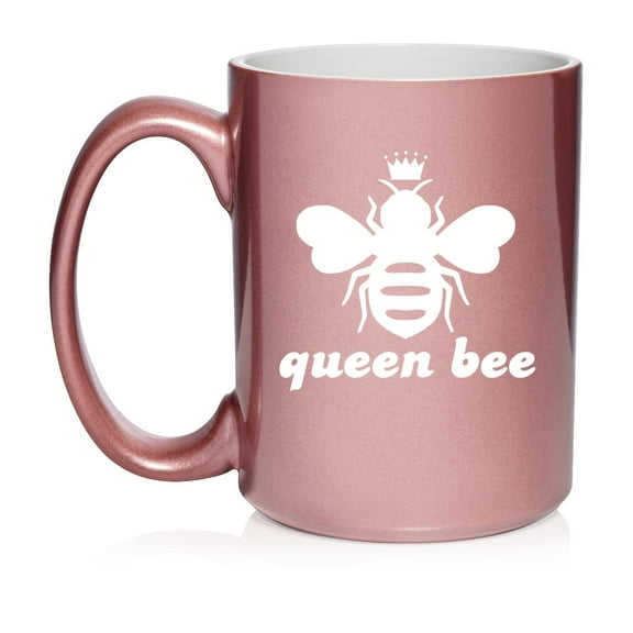Queen Bee Ceramic Coffee Mug Tea Cup Gift (15oz Rose Gold)