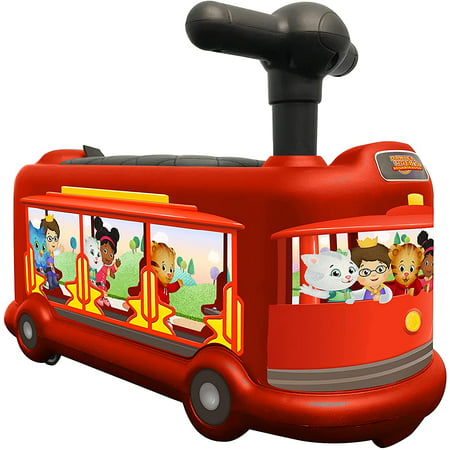 Best Ride On Cars Officially Licensed Daniel Tiger's Neighborhood Trolley Kids Toddlers Children Push Car Activity Toy with Interior Storage, Red