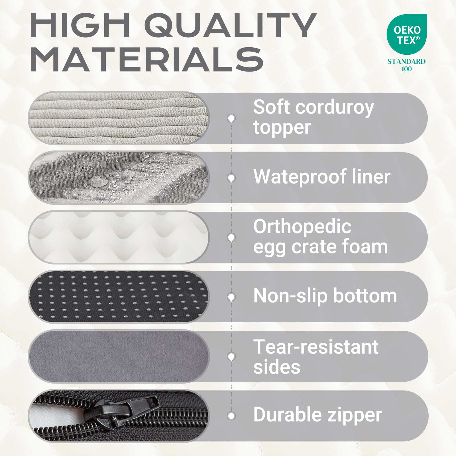 Ophanie Orthopedic Dog Bed for Large Dogs with Removable Washable Cover, Non-Slip Bottom & Waterproof Liner, Suitable for Crates, 35"x22"x3.5", Gray