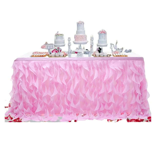 Langgg Tulle Skirt Embellished White Party Baby Ruffle Table Chiffon Material Soft Easy to Install for Square and Circular pink