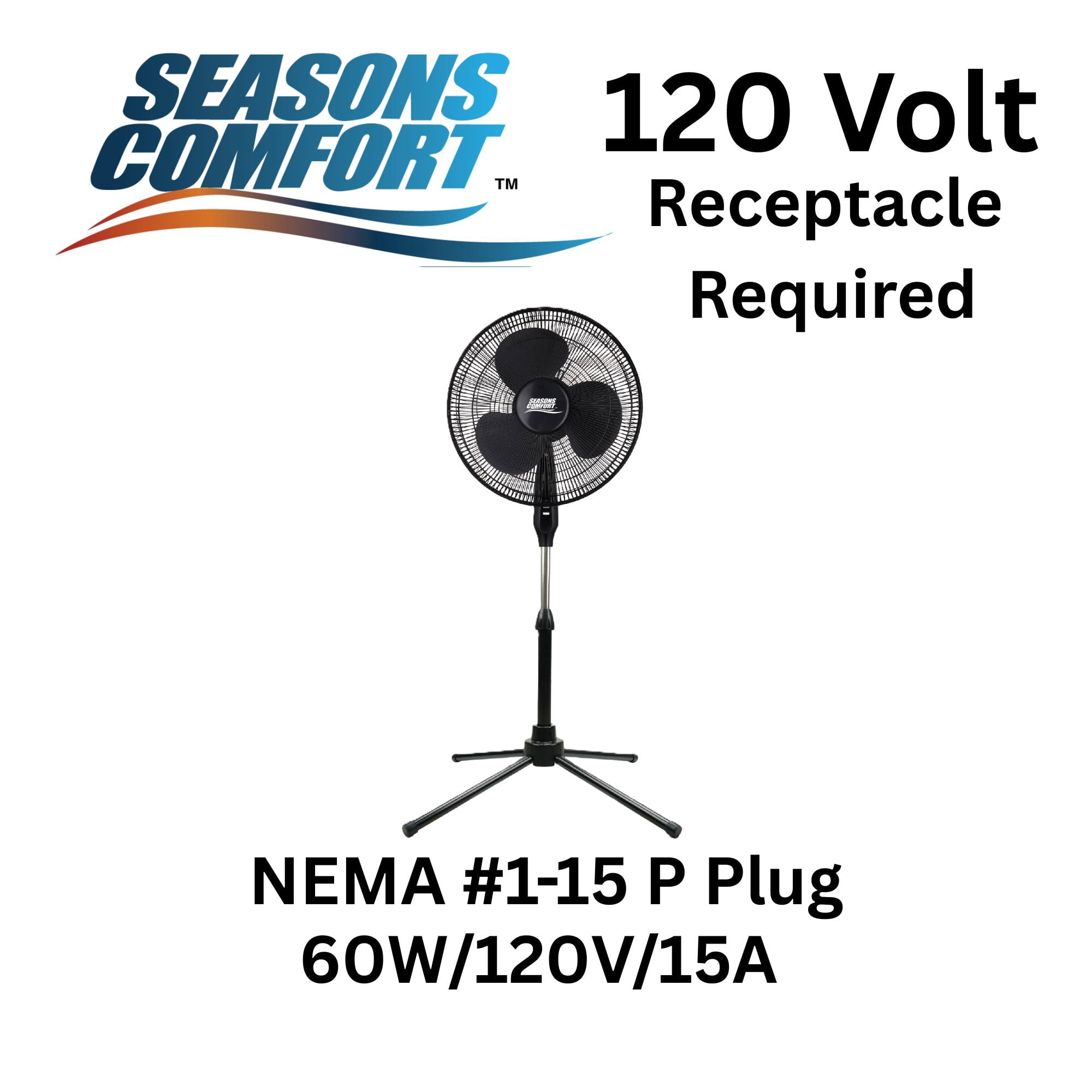Seasons Comfort 18 Inch Oscillating Pedestal Fan, 3 Speeds, Adj Height - FPD18B