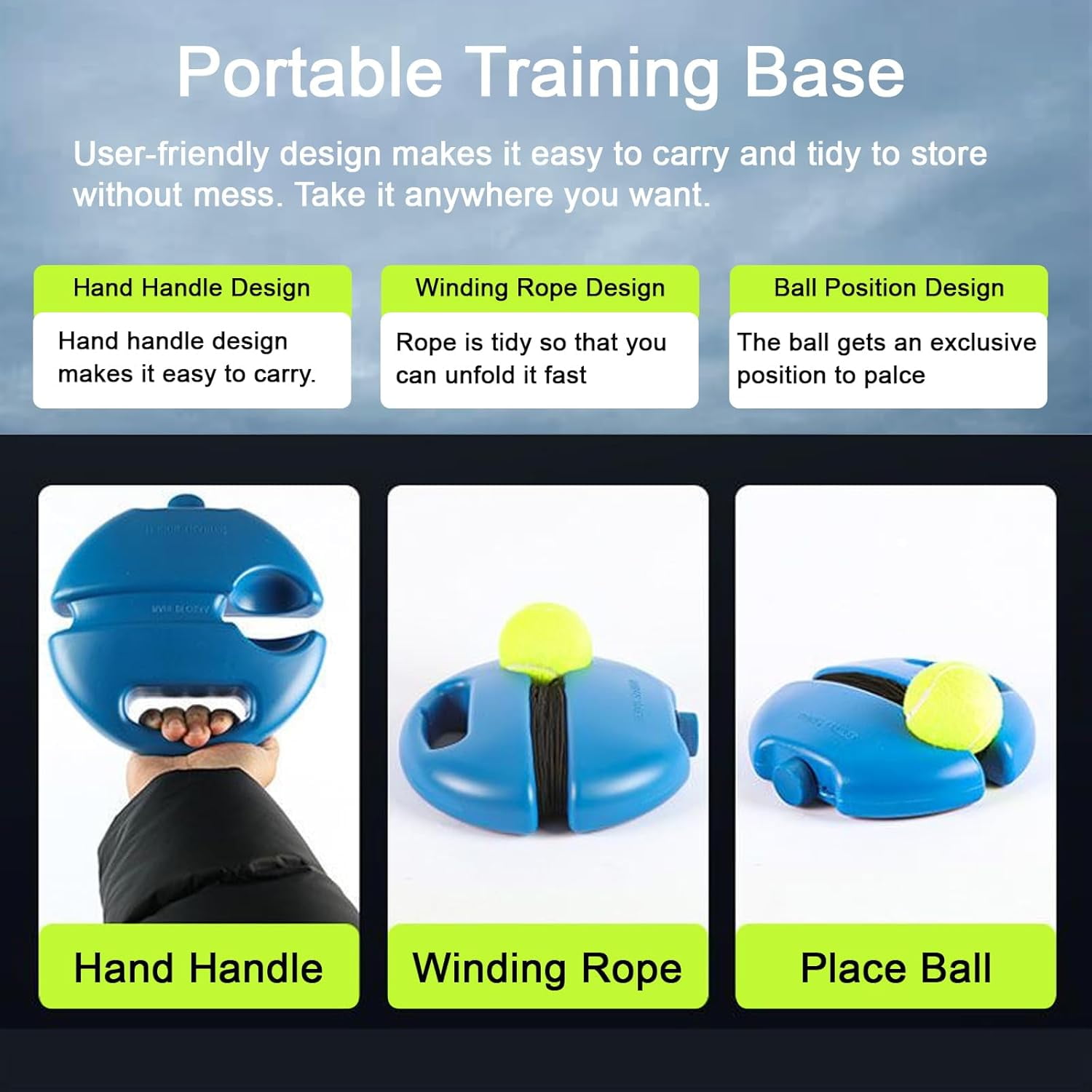 Q&F Tech Tennis Trainer Rebound Ball Set, Solo Practice Reaction Kit/Ball, Portable Self Training Tool/Device, for Beginners/Adults - 1base+2balls