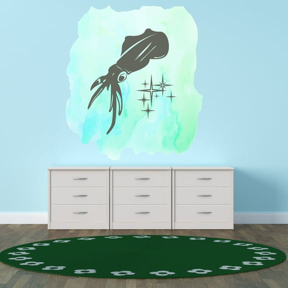 Animal Wall Decals for Children Bedroom - Oceanic Mollusc Squid DIY & Creativity Boy Girl Bedroom Wall Sticker - Size: 9 In x 10 In