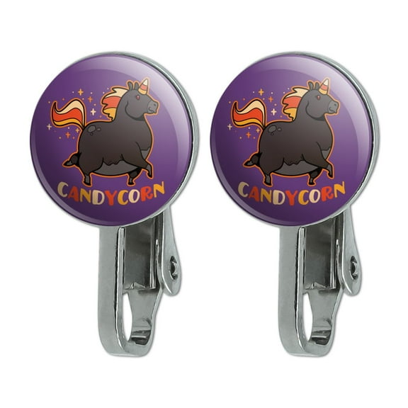 Candycorn Candy Corn Unicorn Halloween Novelty Clip-On Stud Earrings