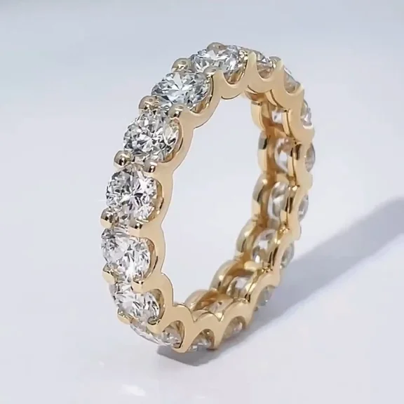 2Ct Round Cut Moissanite Eternity Engagement Wedding Band Ring In Solid 14k Yellow Gold Plated Silver