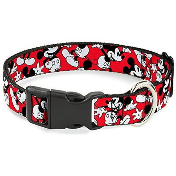 Buckle-Down Mickey Mouse Poses Scattered Red Black White Disney Breakaway Plastic Clip Collar, Narrow-Large