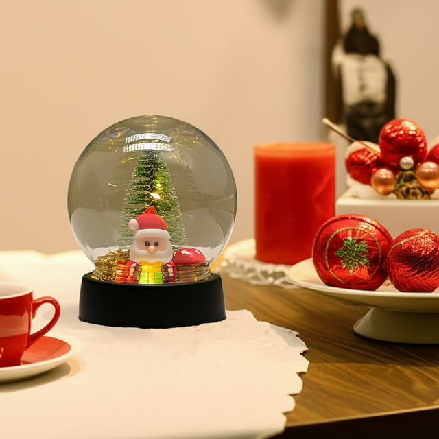 XYAIYT Christmas Ornaments Led Night Light Decorative Ball with Mini Tree and Santa for Tabletop Desktop Luminous Holiday Decoration Shatterproof Plastic 4.7x3.9in Clear