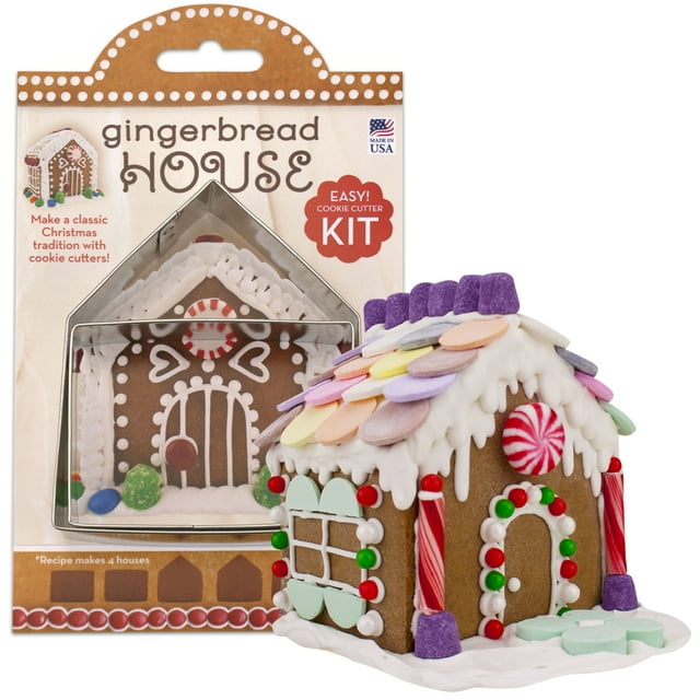 Mini Gingerbread House Set, Two Cookie Cutters with Recipe Card Makes 4