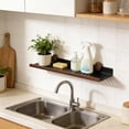 thumbnail image 3 of Walnut Suction Cup Holder, No Drill Wall Mounted Storage Rack for Bathroom Kitchen, Detachable Over Sink Shelf for Vanity Faucet Area, Shower Caddy Organizer for Tile Glass, 3 of 5
