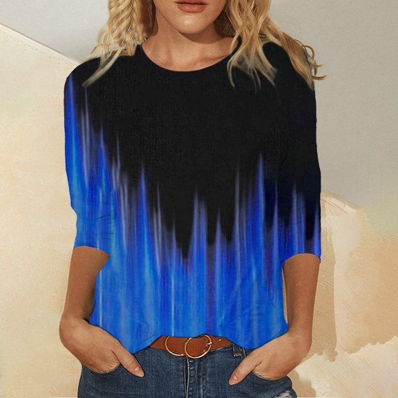 Womens Tops Tops For Women Casual Spring Summer Women'S Fashion Printed Mid-Length 3/4 Sleeves Round Neck Casual Tops T-Shirt