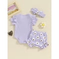 thumbnail image 4 of Newborn Baby Girls Clothes Rib Knit Ruffle Crew Neck Short Sleeve Daddy girl Letters Print Romper Shorts Hairband Cute Summer Outfit Set, 4 of 9