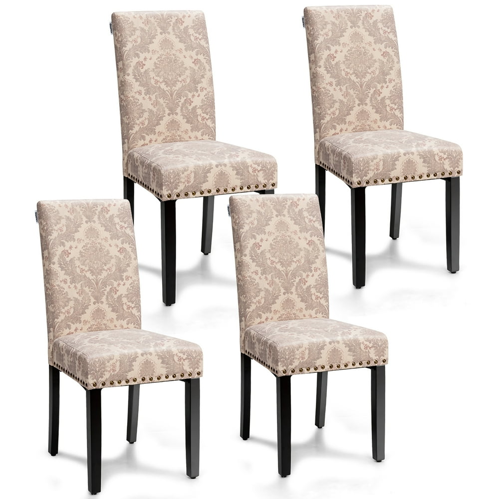 Costway Set of 4 Fabric Pink Dining Chairs W/Nailhead Trim Walmart