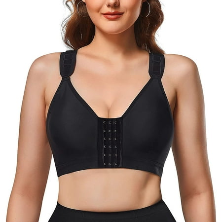 

Irisnaya Women s Postoperative Bra Front Closure Racerback Yoga Comfort Sports Bra Strong Hold Push Up Feel-good Bra without Padded Underwire(Black Small)