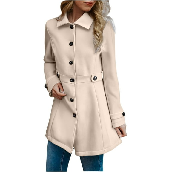 Duoif Women's Coats Women's Trench Coat Double Breasted Classic Lapel Petite Overcoat Belted Slim Outerwear Coat Jackets for Women Beige L