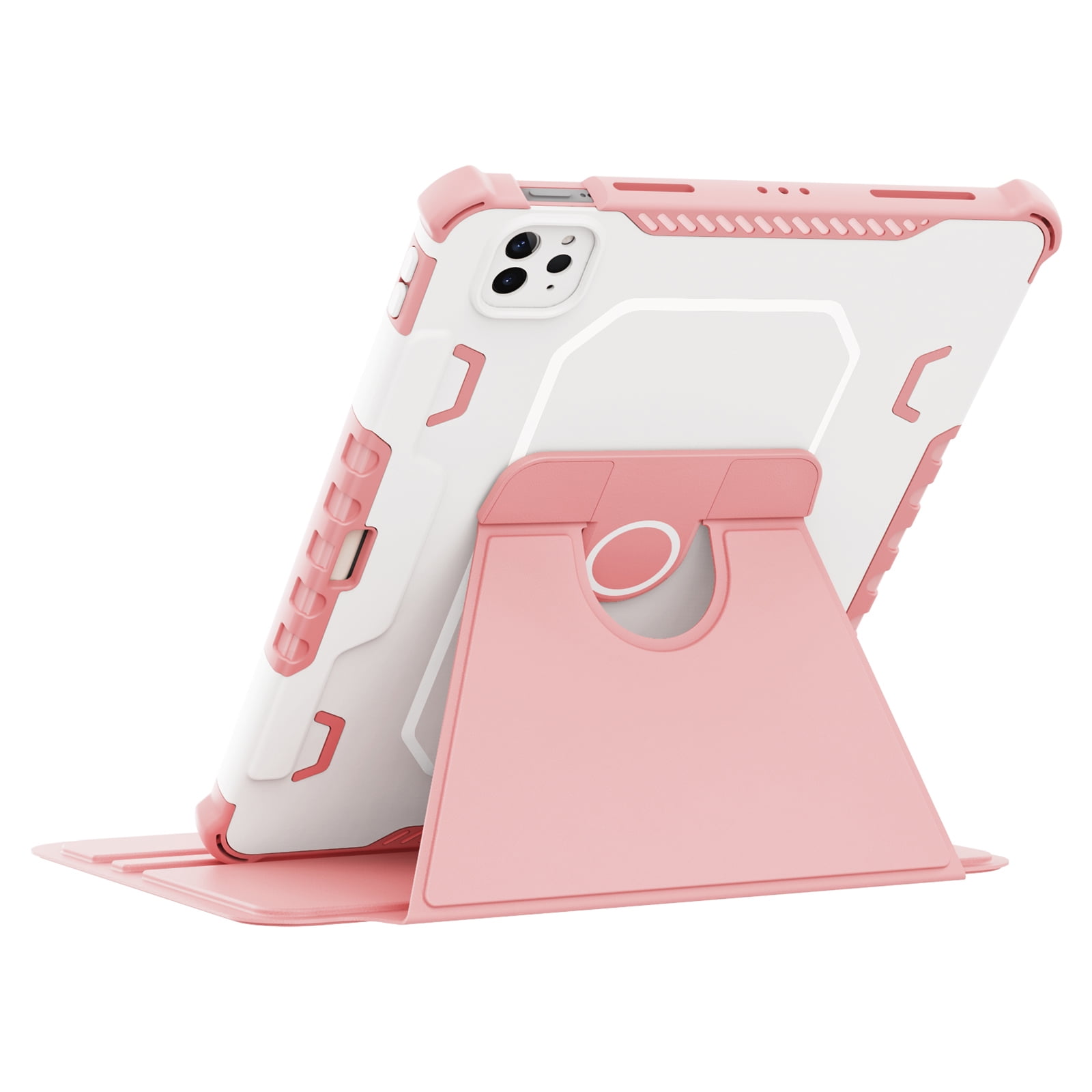 Dteck Case for iPad Pro 11" 4th/3rd/2nd/1st Gen (2022/2021/2020/2018),iPad Air 5th 4th Gen Magnetic Leather Shockproof Rubber Rugged Case Rotatable Kickstand with Pencil Holder Heavy Duty Cover,Pink