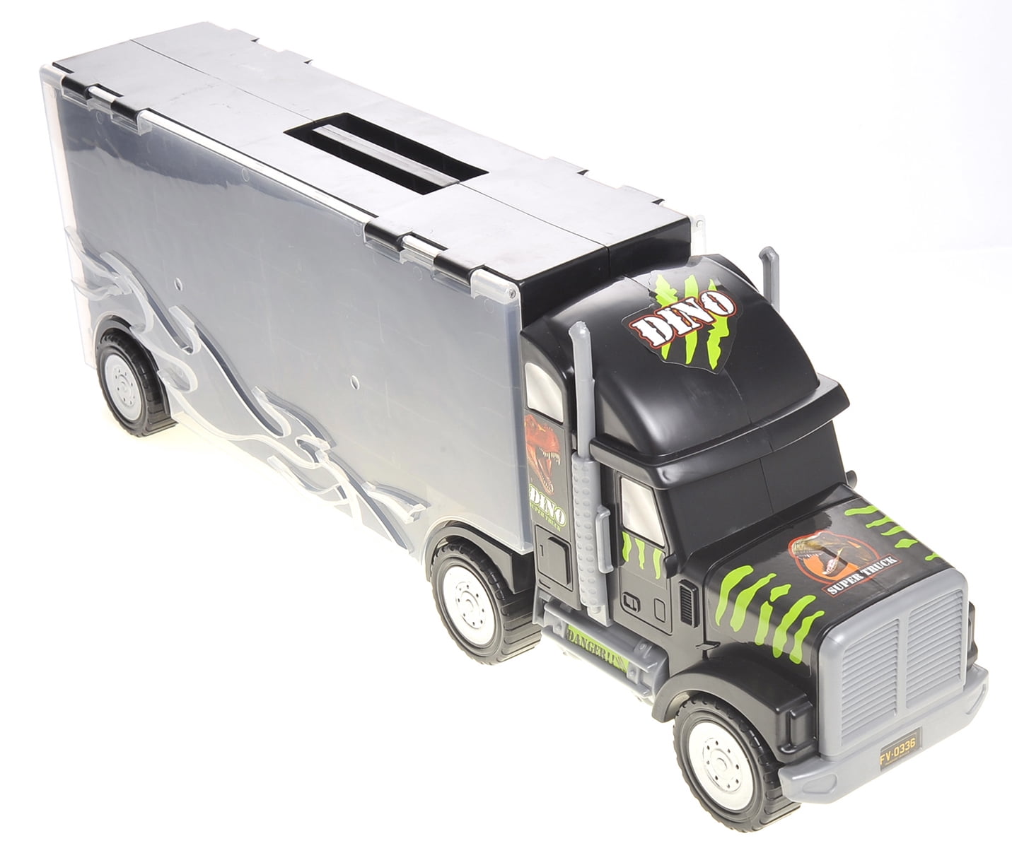 Prehistoric Past 22" Transport Dinosaurs Car Carrier Truck Toy Includes Dinosaur Toys, Cars and Helicopter - Black