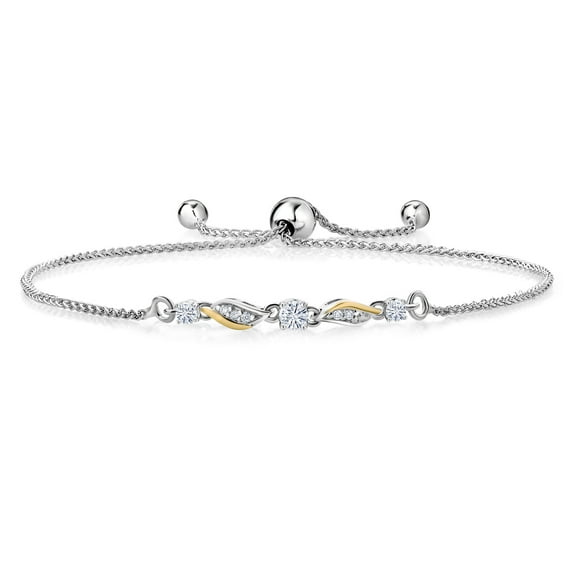 Gem Stone King 925 Sterling Silver and 10k Yellow Gold White Moissanite and White Lab Grown Diamond Tennis Bracelet for Women (0.33 Cttw, Gemstone, Fully Adjustable up to 9 inch)