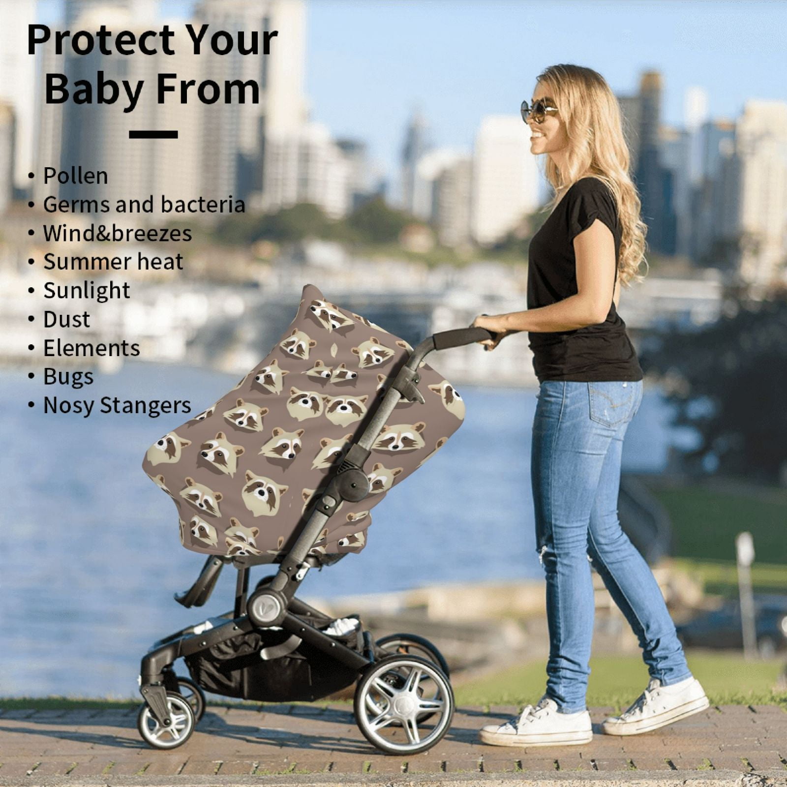 Fotbe Raccoon Pattern Car Seat Covers for Babies, Nursing Breastfeeding Cover Infant Carseat Canopy, Soft Stretchy Carrier Cover
