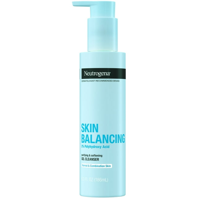 Neutrogena Skin Balancing Purifying Gel Cleanser with 2% Polyhydroxy Acid (PHA), Softening Face Wash for Normal & Combo Skin 6.3 oz (Pack of 4)