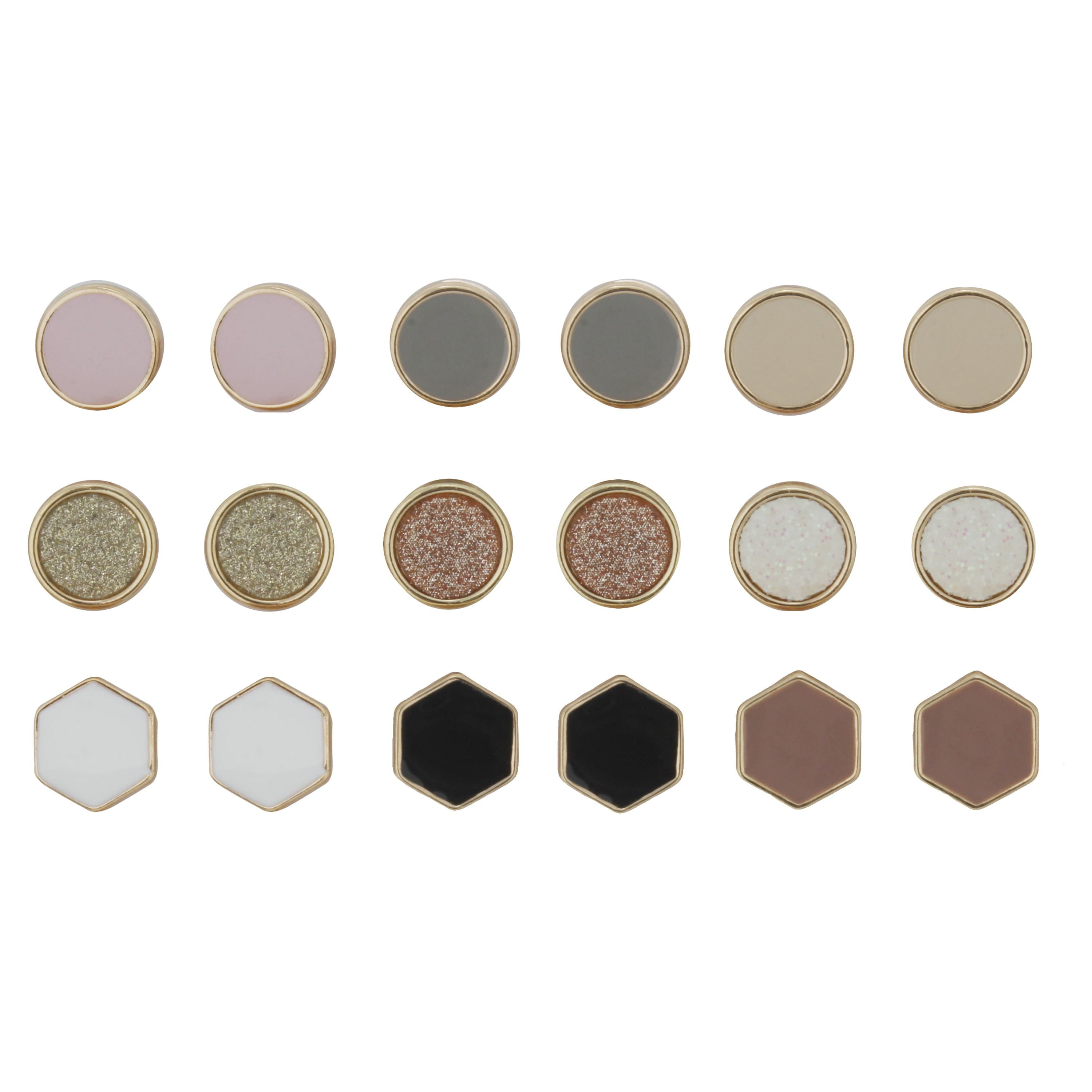 Geometric Stud Earrings, Goldtone, 10 mm, 9 Pairs