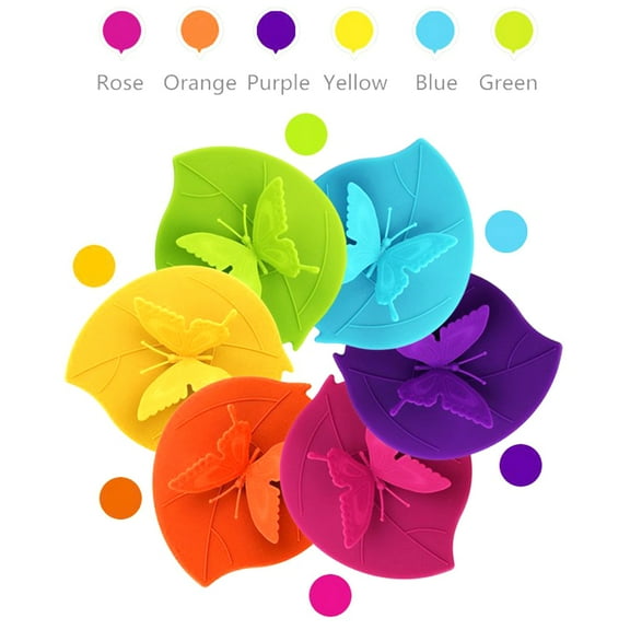 VONTER Unique Butterfly shape,Set of 6 Pack,Anti-dust Airtight Seal Silicone Cup Mug Cover,DIY Covers,Food-Grade Silicone Drink Covers for home,spillproof,Leakproof,Keeps Beverages Hot or Cold