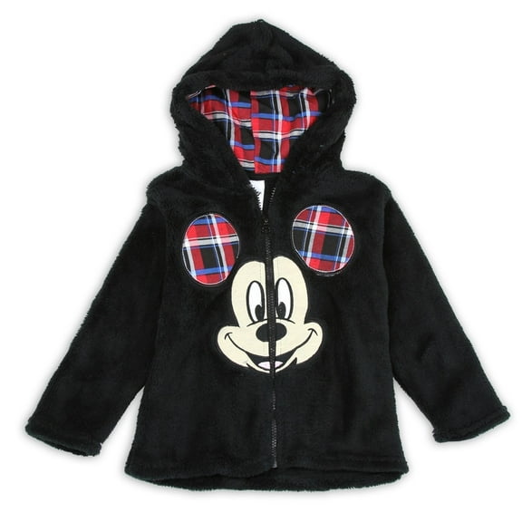 Disney Little Boys' Toddler Mickey Mouse Plush Zip Hoodie Jacket 3T Black