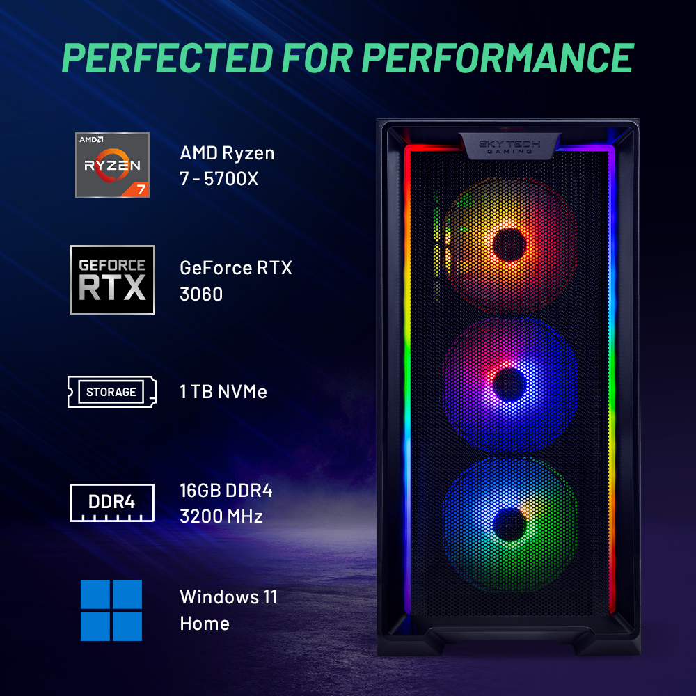 Skytech Nebula Gaming PC, AMD Ryzen 7, NVIDIA Rtx 3060, 1TB SSD, 16GB Ram, Windows 11 - image 2 of 10