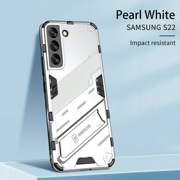 Samsung Galaxy S22 Case with Invisible Stand, Dteck Hybrid Rugged Shockproof Armor Shield Hard Cover with Built-in Kickstand for Samsung Galaxy S22 6.1 inch 2022, Silver/White