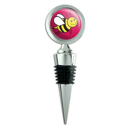 

Happy Bumble Bee Buzz Insect Honey on Pink Wine Bottle Stopper