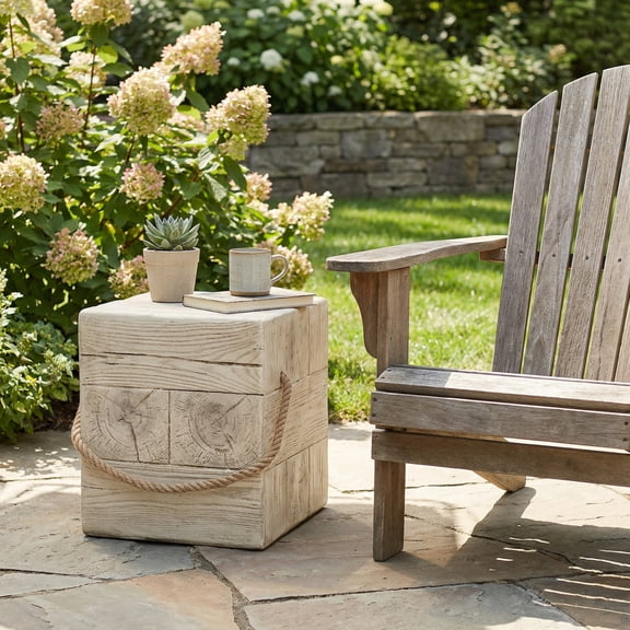 Christopher Knight Home Square MGO Outdoor Side Table with Braided Cord, Patio Decor, Wood Grain