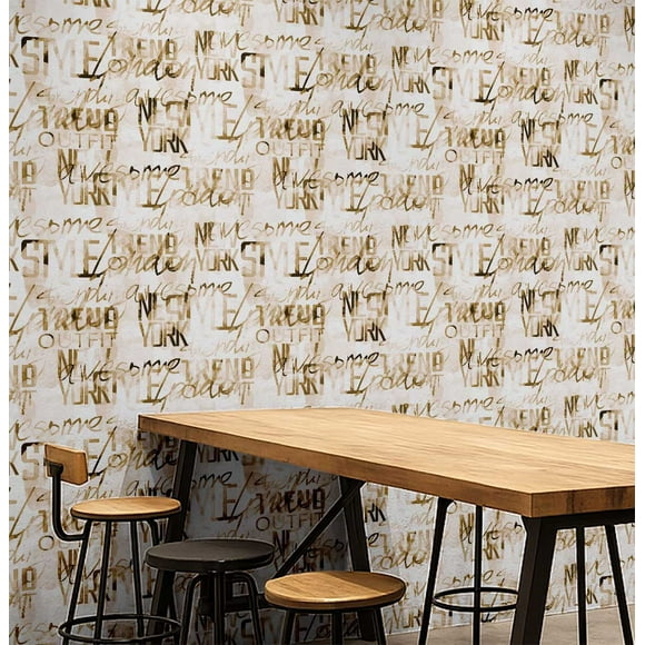 S4Sassy Peel and Stick Wall Covering, Typography Graffiti Print Removable Vinyl Wallwrap- Modern Wall Mural, Mustard Instant Walls Makeover Wallpaper for Bedroom, Bathroom, Laundry Room- 25"x240" inch