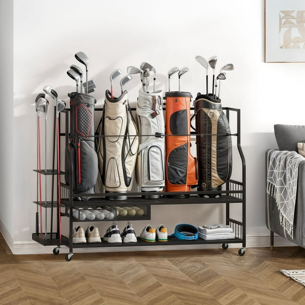 Dextrus 5 Golf Bag Organizer for Garage Bag Stand Holder Rack with Wheel for 5 Golf Bags Golf Organizer Club and Shed