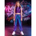 thumbnail image 6 of Aislor Girls Jazz Hip Hop Dance Outfit Sleeveless Sequin Ruffles Crop Top with Pants Streetwear Blue 16, 6 of 7