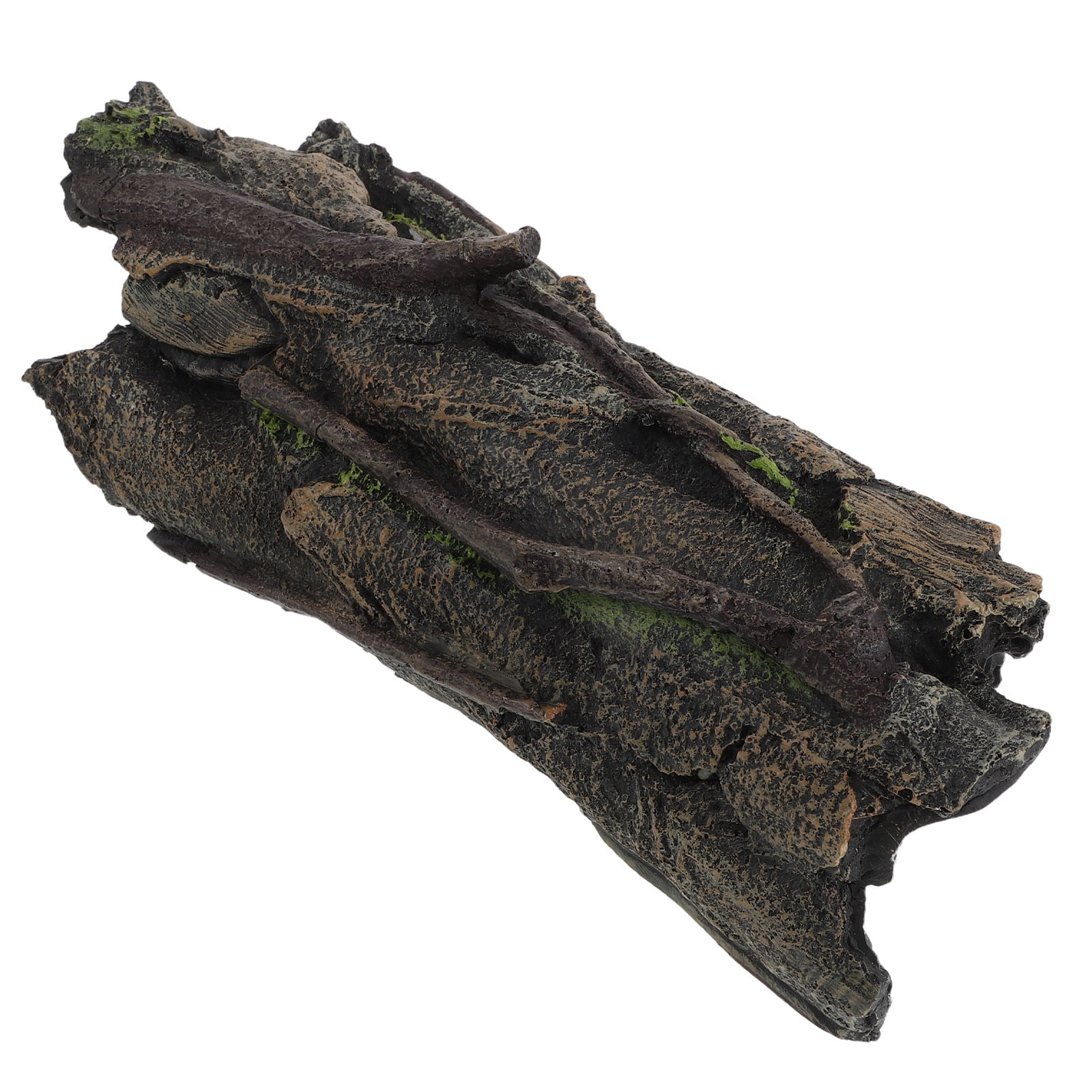 HOOWIFFY Resin Hollow Tree Trunk Aquarium Decor Olive Green Natural Lifelike Bark Hideout for Fish Tanks