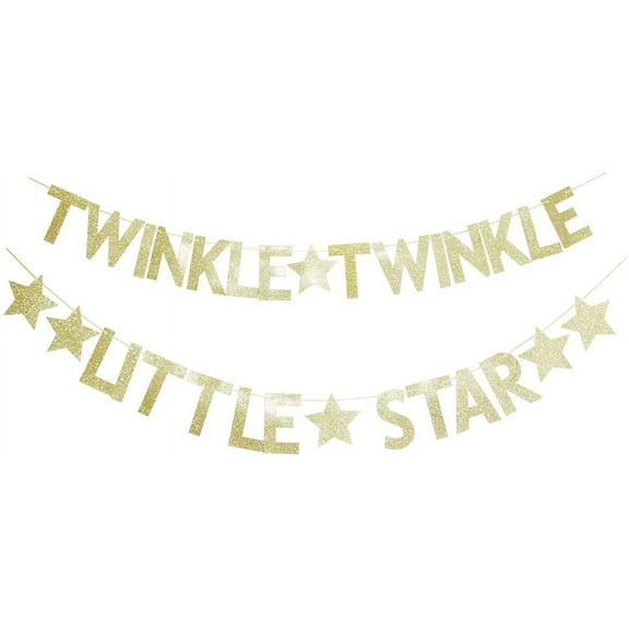 Twinkle Twinkle Little Star Gold Glitter Banner for Baby Shower/Kids Birthday Party Sign Decorations