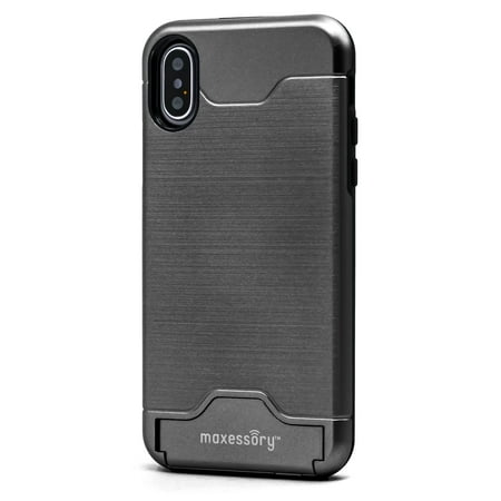 Professional Black Case - iPhone X Case, Maxessory Maestro Credit Card Holder Shock-Proof Kickstand Dual-Layer Shield Hybrid Matte Slim Premium Professional Shell Cover