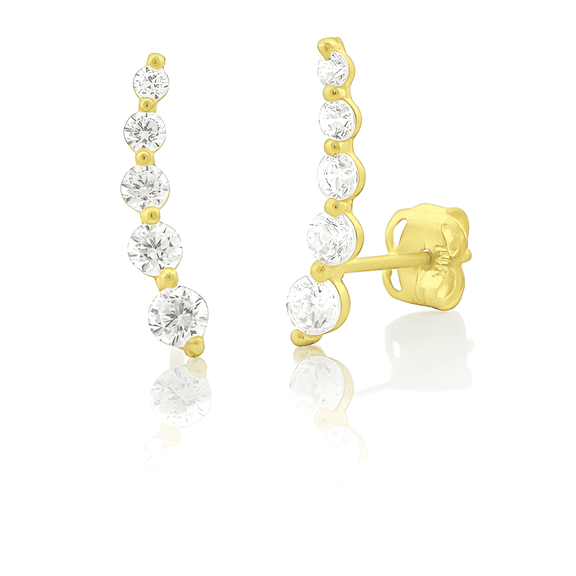 Vinali 14K Solid Yellow Gold Cz Ear Crawler Stud Earrings